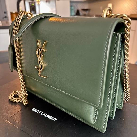 Saint Laurent | YSL Sunset Crossbody Bag in Olive Green with Gold Hardware - Picture 3 of 10